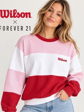 🏸 Forever 21 x Wilson Tennis Colorblock Striped Crewneck Sweatshirt S